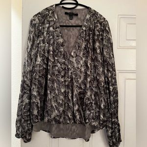 White House Black Market Feather Print Surplice Blouse